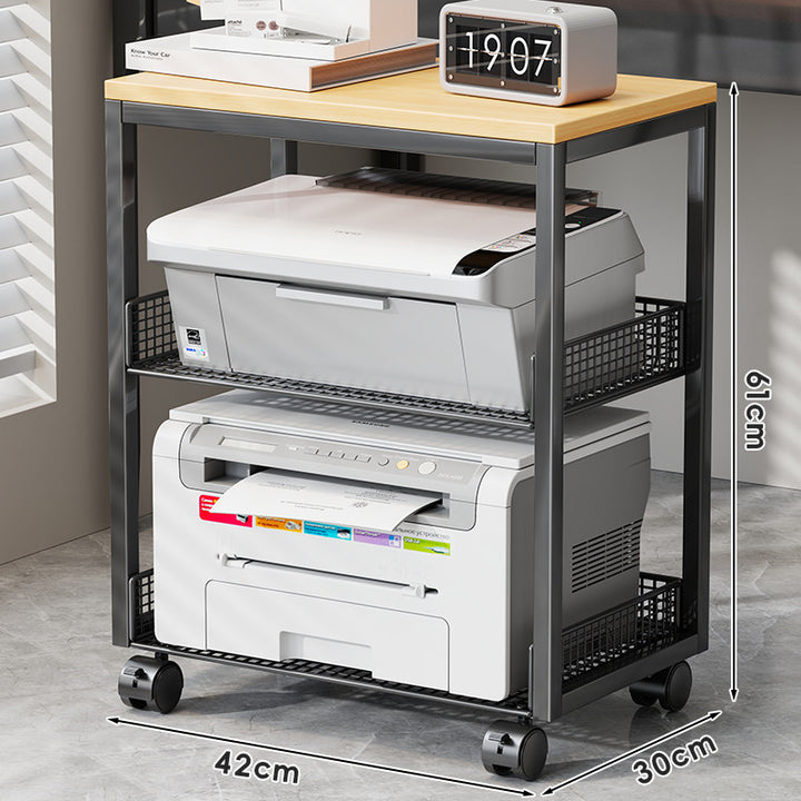 Compact Dual-Tier Printer Stand with Mesh Storage Shelves