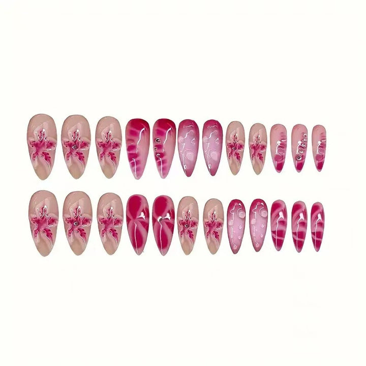 Artistic Stiletto Nail Enhancements with Intricate Floral Design Stornfield