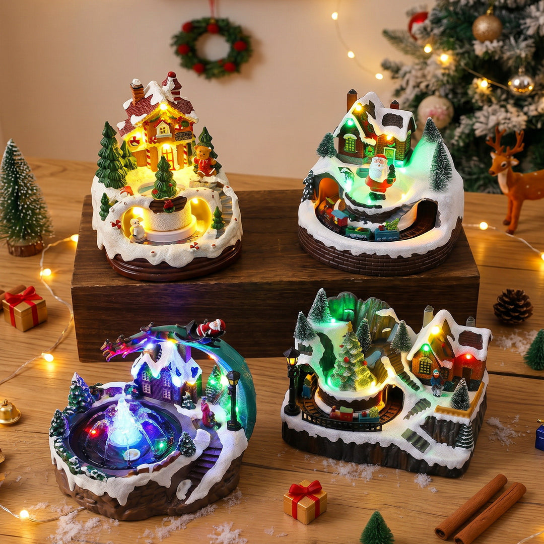 Illuminated Christmas village decoration with moving figures Stornfield