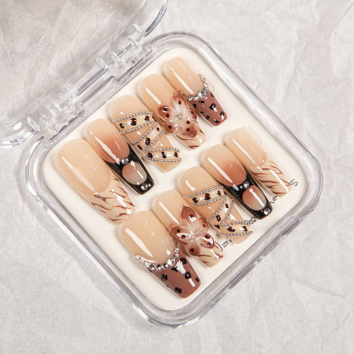 Decorative Press-On Nail Art Set with Rhinestone Accents
