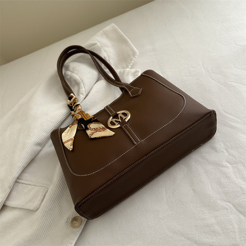 Elegant Structured Tote Bag with Decorative Scarf