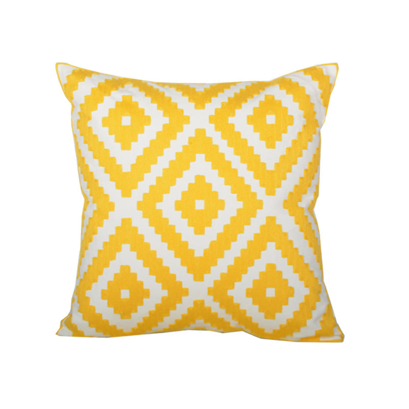 Sunburst Geometric Embroidered Cotton-Linen Throw Pillow Cover