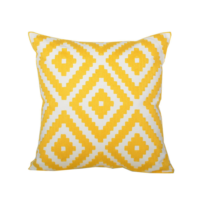 Sunburst Geometric Embroidered Cotton-Linen Throw Pillow Cover