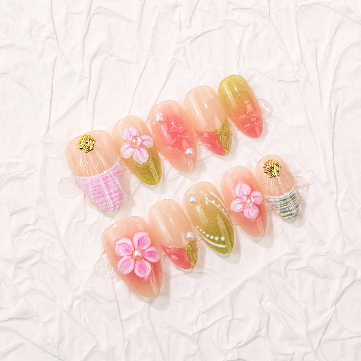 Decorative Floral-Embellished Press-On Nails