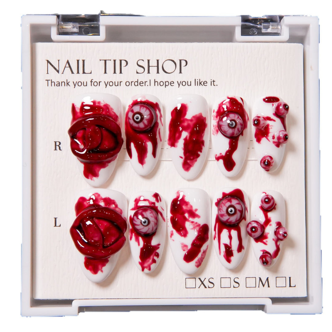 Artistic Horror-Themed Press-On Nail Art