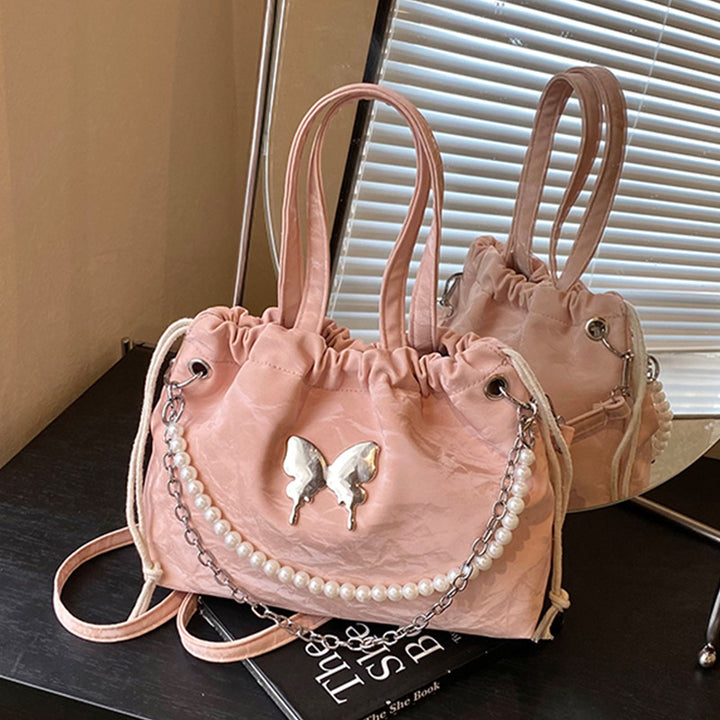 Elegant Pearl-Accented Mini Drawstring Handbag