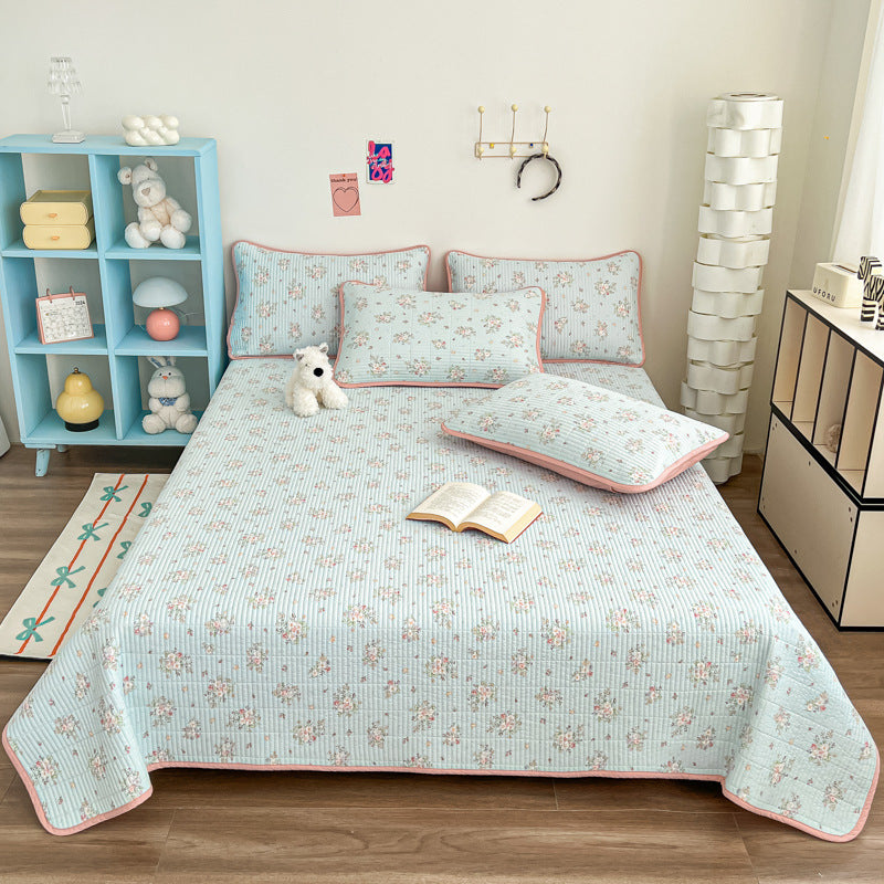 Lightweight Quilted Floral Bedspread Set with Piped Edge and Matching Pillow Shams