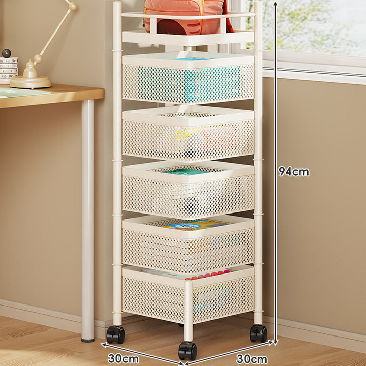 Compact Rolling Mesh Multi-Tier Corner Storage Cart