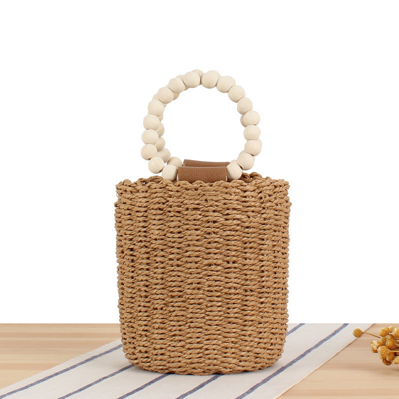 Handbag Made of Hand-Crafted Natural Wicker with Elegant Wooden Handle Stornfield