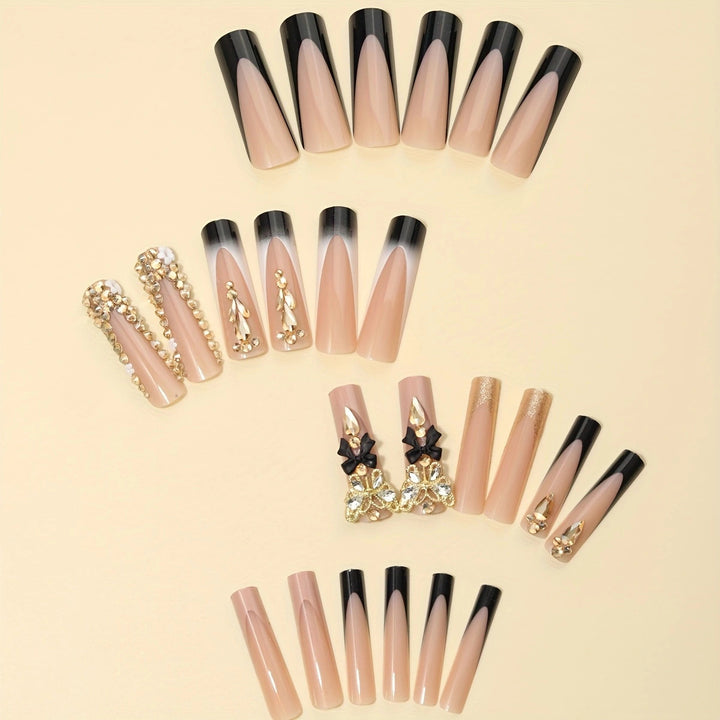 Artificial nail set with elegant 3D decorations and crystal accents Stornfield