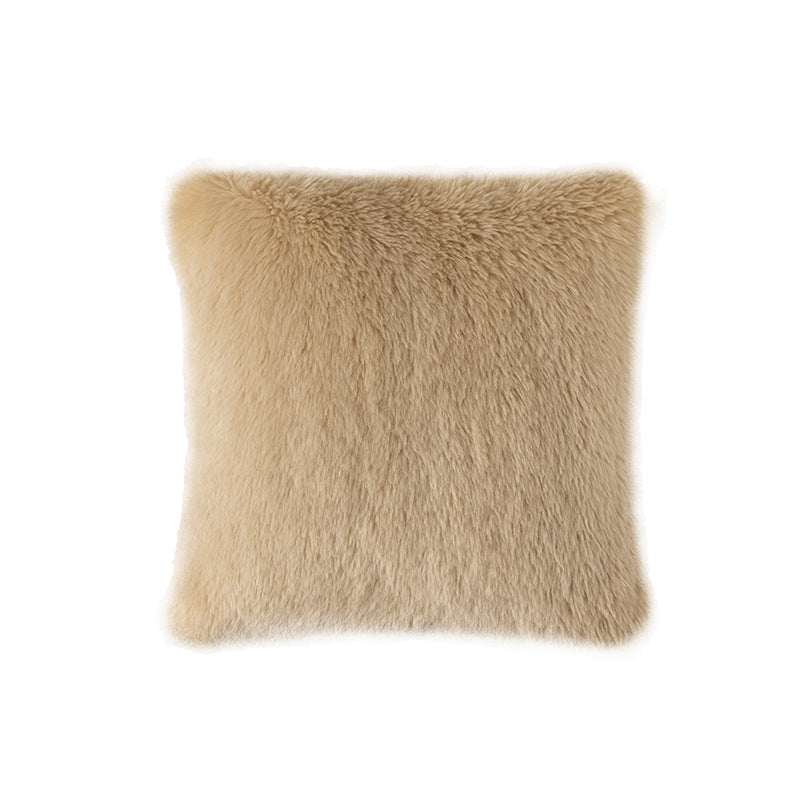 Square decorative cushion made of soft faux fur with inner cushion