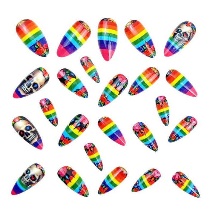 Creative artificial nails in skull and rainbow design Stornfield