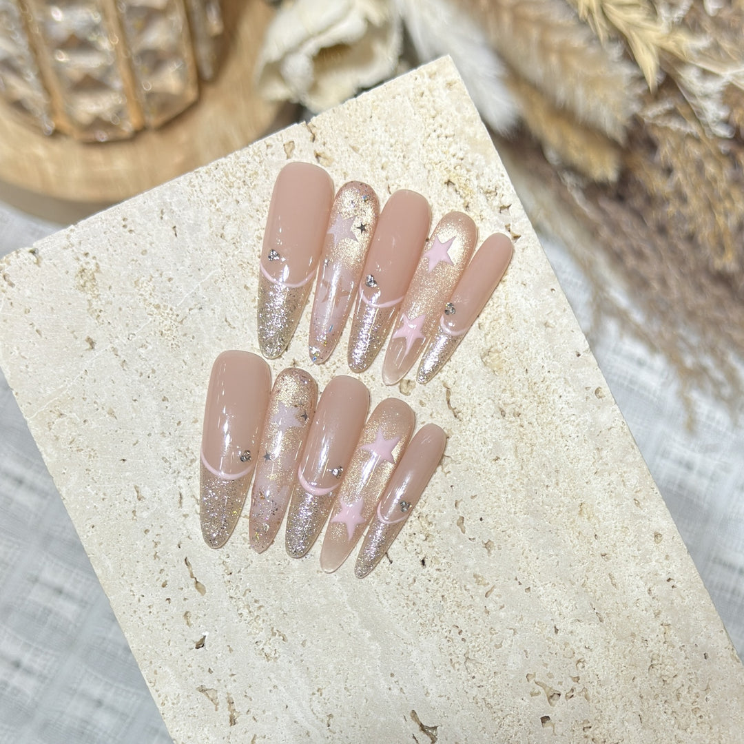 Elegant Stiletto Press-On Nail Art with Rhinestone Accents Stornfield