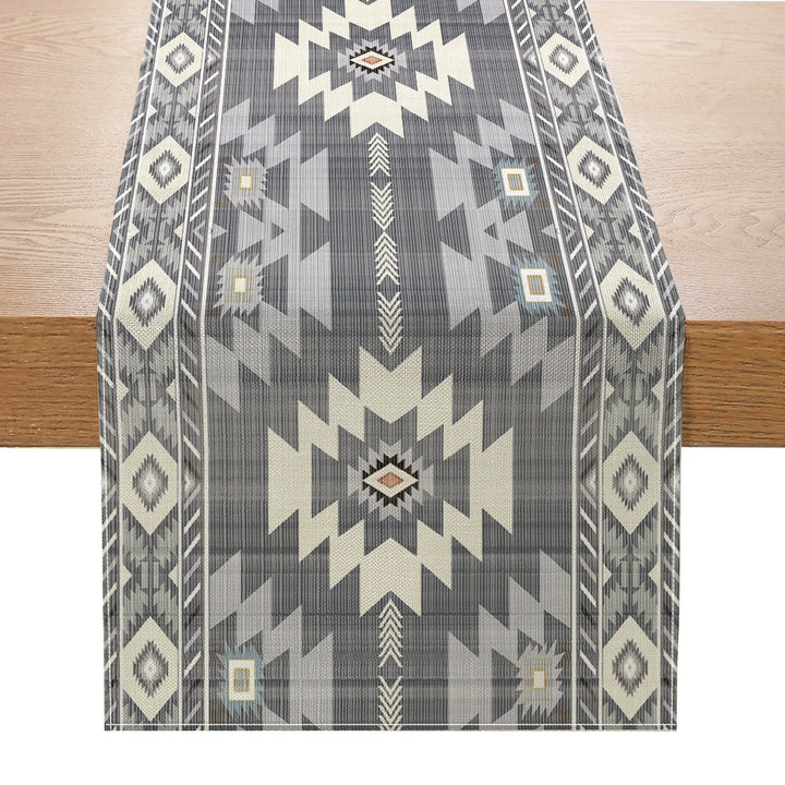 Southwestern Pattern Cotton-Linen Table Runner with Aztec Geometric Print