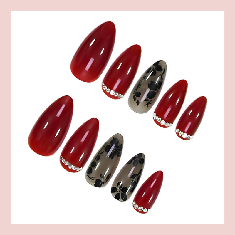 Art nail set with floral and glamorous accents Stornfield