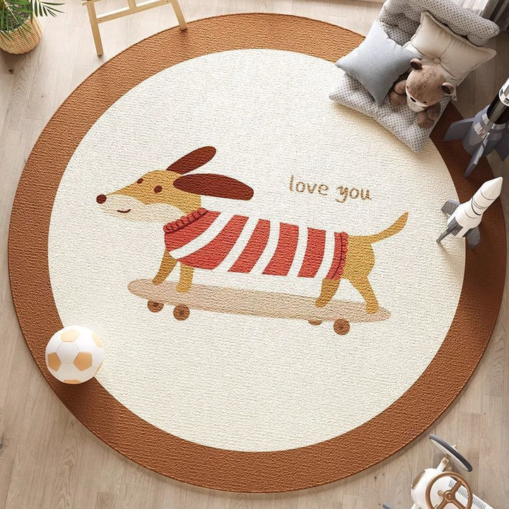 Artistic Dog Themed Round Area Rug