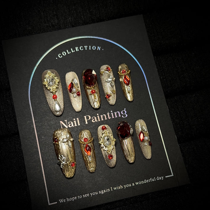 Luxurious Rhinestone-Embellished Press-On Nail Art