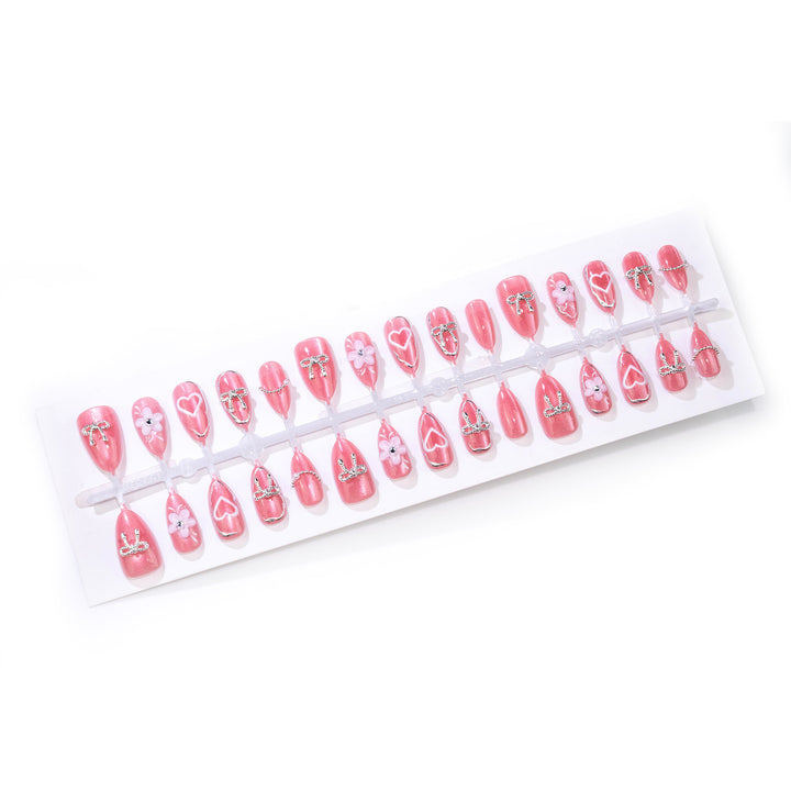 Decorative Press-On Nail Art Set with Unique Heart and Floral Designs Stornfield