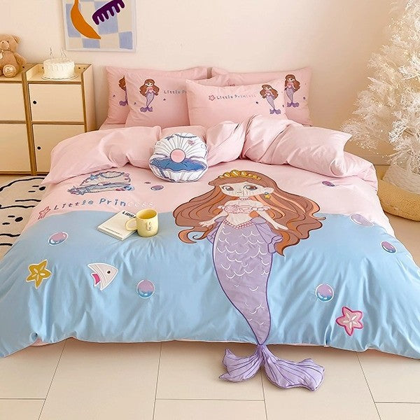 Children's Cartoon Bear Cotton Duvet Cover Bedding Set with Plush Pillow Shams