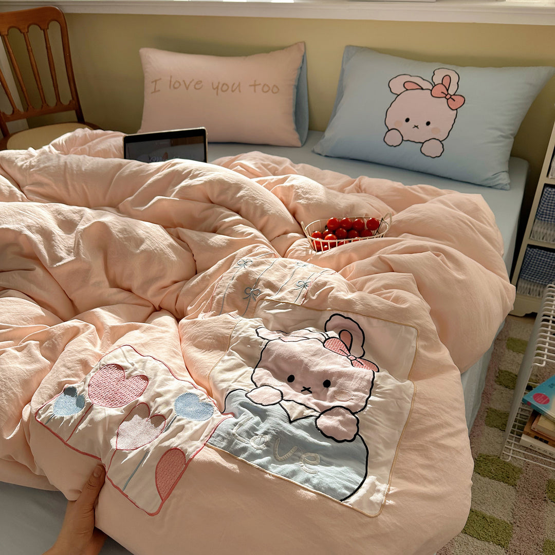 Plush Quilted Cartoon Puppy Duvet Comforter Set