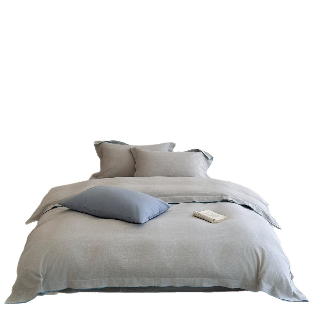 Washed Linen Cotton Duvet Cover Set with Flanged Pillowcases and Contrast Piping