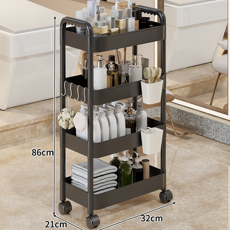 Three-Tier Rolling Mobile Storage Cart with Wheels and Removable Accessory Cups