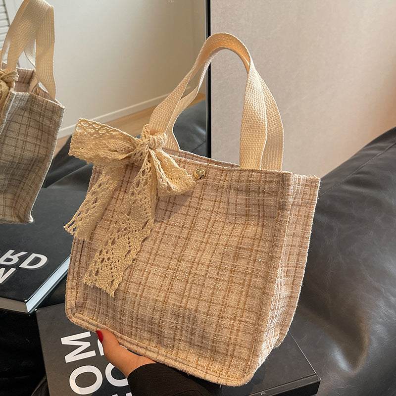 Lace-Detail Structured Tote Bag