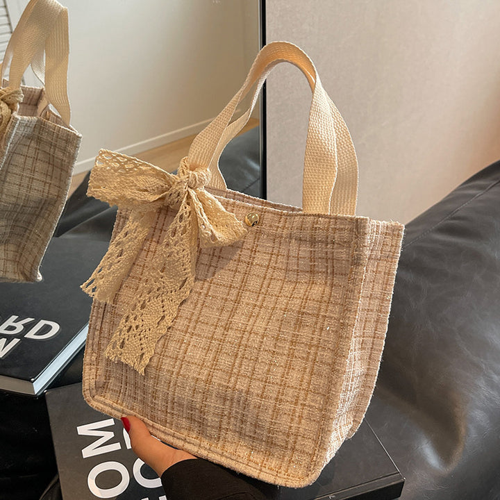 Lace-Detail Structured Tote Bag