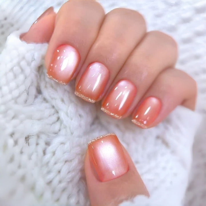 Glossy French Tip Press-On Nails with Shimmer Effects Stornfield
