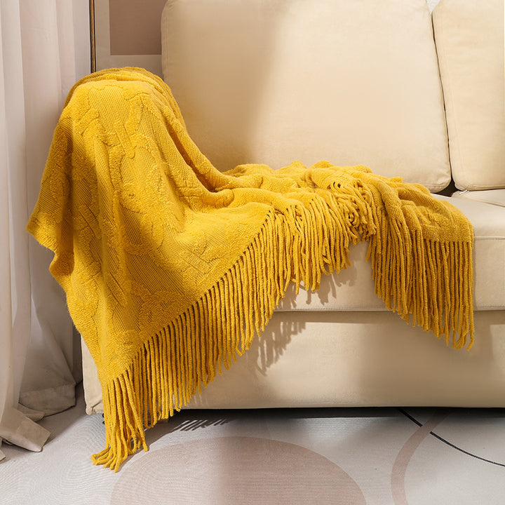 Cozy Textured Fringe Throw Blanket