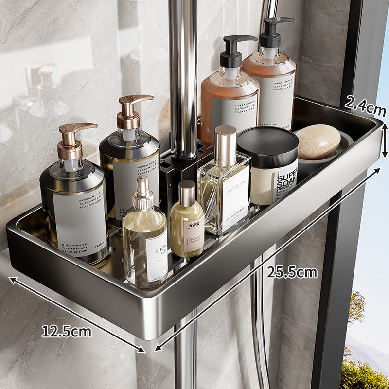 Slim Stainless Steel Shower Shelf Organizer with Integrated Towel Bar