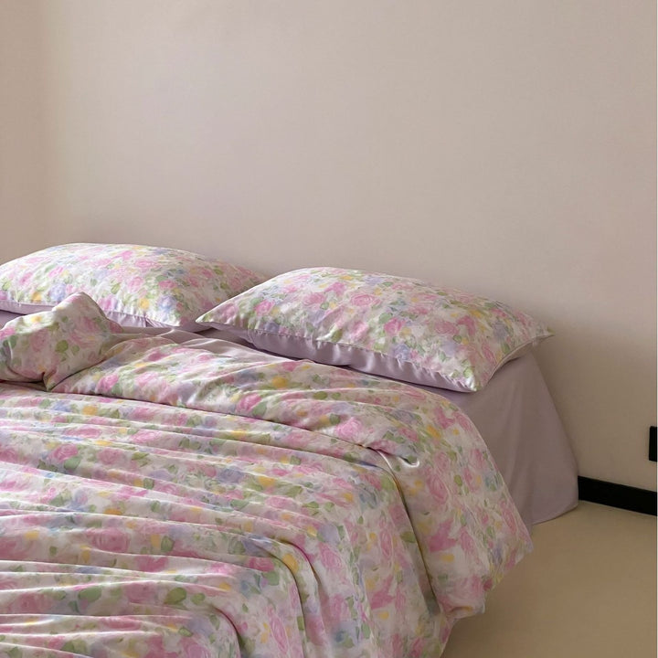 Luxury Lace-Trim Satin Duvet Cover Set