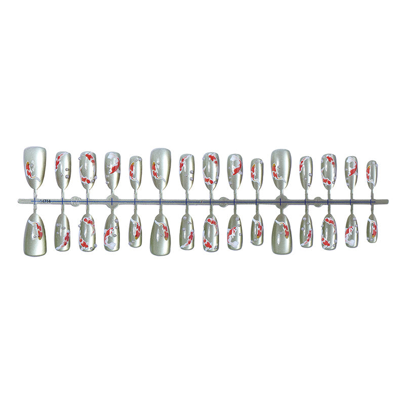 Decorative Press-On Nail Art Set with Koi Fish and Gem Accents Stornfield