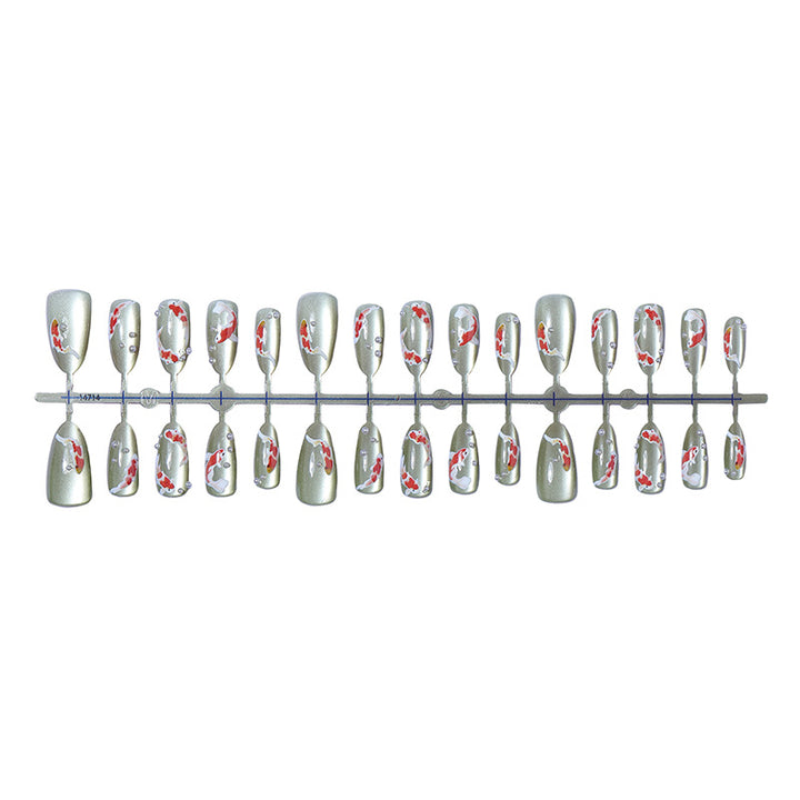 Decorative Press-On Nail Art Set with Koi Fish and Gem Accents Stornfield