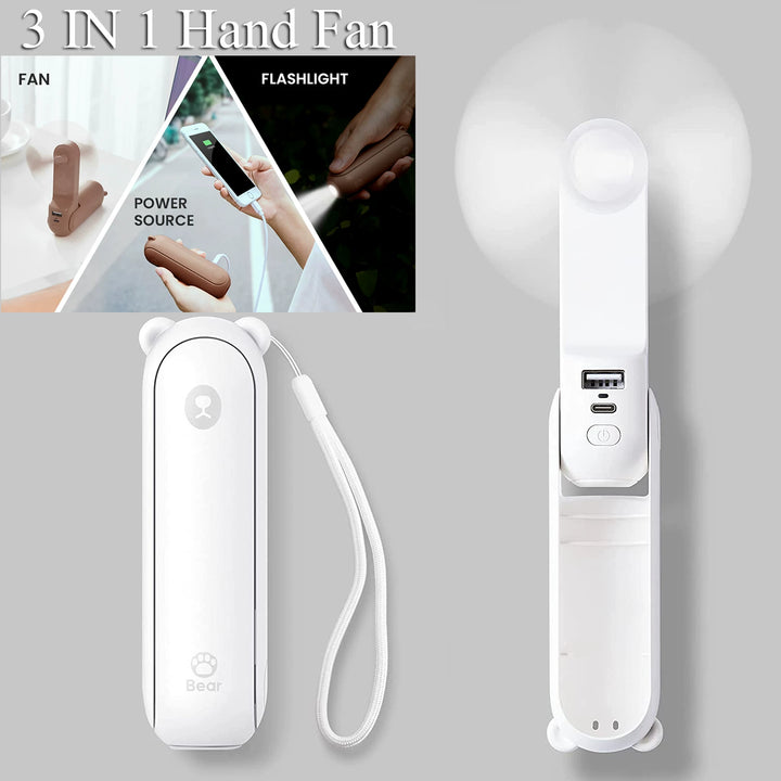Unisex One Size Foldable Rechargeable Hand Fan with Integrated Power Bank and Dual USB Charging Ports Stornfield