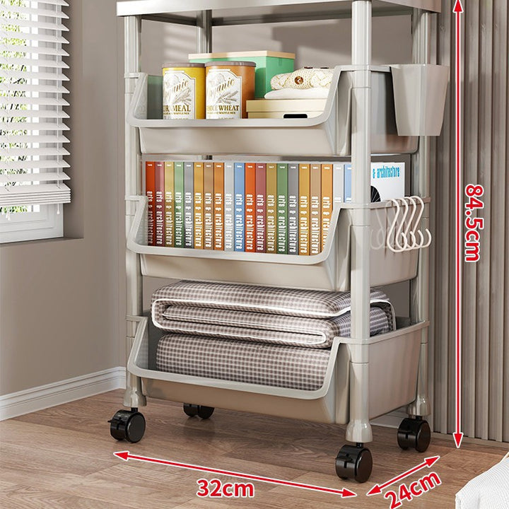 Compact Two-Tier Rolling Utility Cart with Deep Removable Plastic Bins