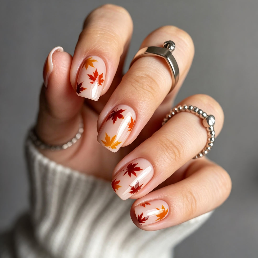 Autumn-Inspired Leaf Pattern Press-On Nail Art Stornfield