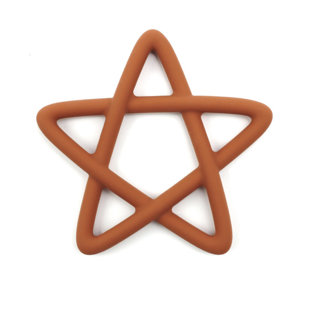 Silicone Star Teething Toy with Wooden Bead Clip