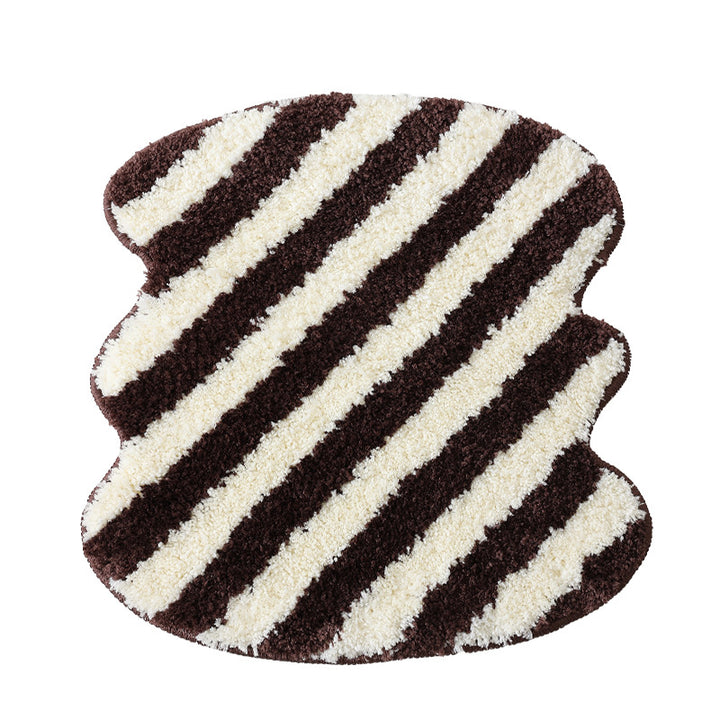 High-pile bath mat rug with diagonal stripe structure and organic shape Stornfield