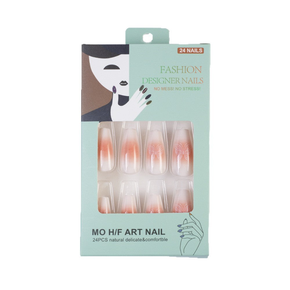 Trendy Artificial Nails with Ombre Effect and Butterfly Designs Stornfield