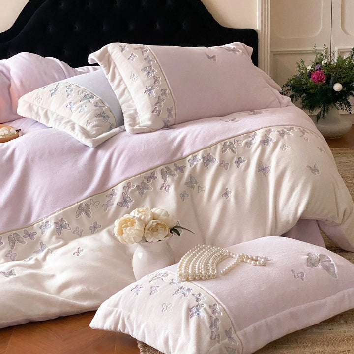 Embroidered Butterfly Cotton Sateen Duvet Cover Set with Pillow Shams
