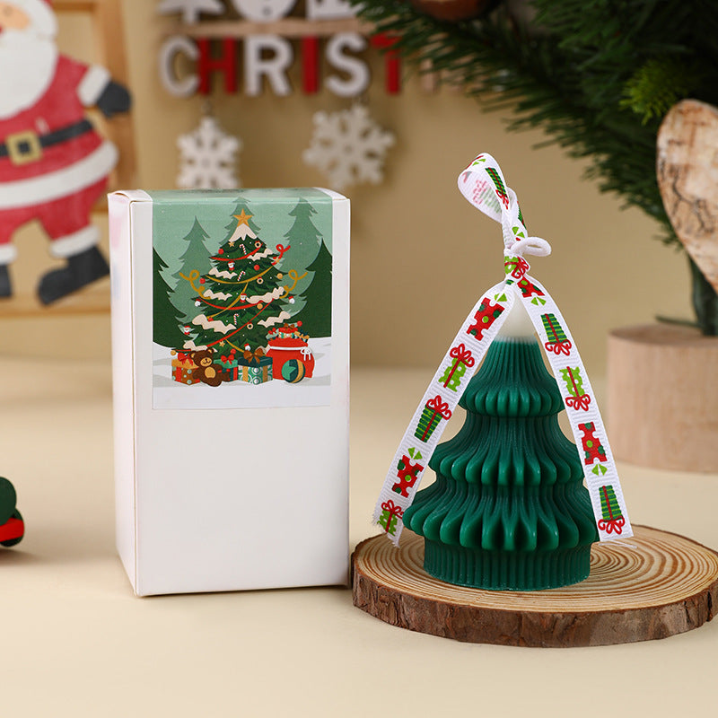 Hand-Poured Christmas Tree Ornament Soy Candle with Decorative Ribbon and Gift Box