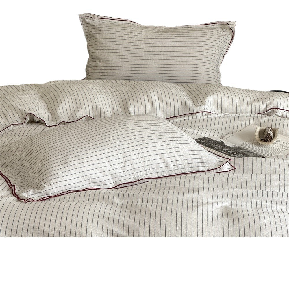 Striped Duvet Cover Set with Contrast Piped Edge and Matching Pillow Shams
