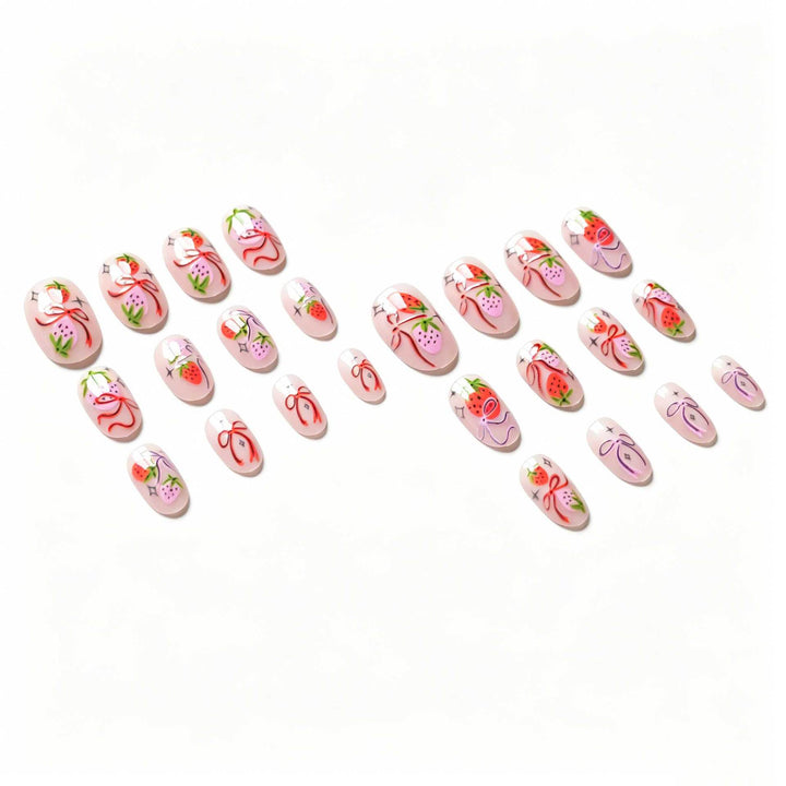 Strawberry-Themed Hand-Painted Nail Art