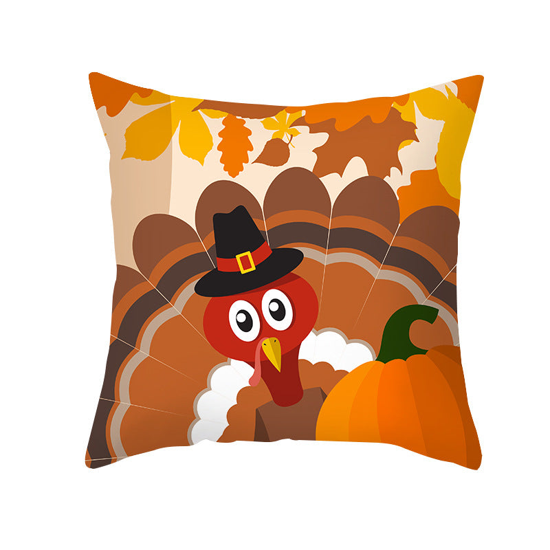 Square Removable Linen-Blend Thanksgiving Pumpkin Watercolor Throw Pillow Cover