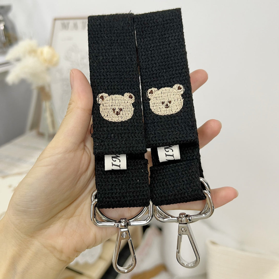 Woven Key Strap with Embroidered Bear Motif and Swivel Metal Clips
