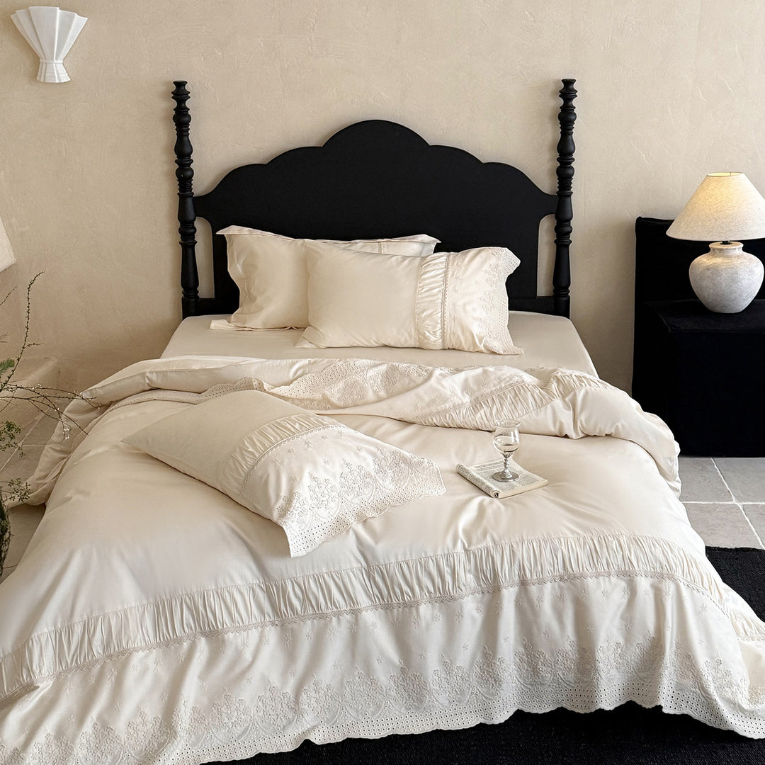 Embroidered Ruffle Lace Duvet Cover Set