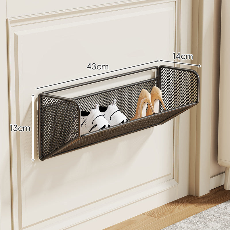Wall-Mounted Fold-Down Mesh Shoe Shelf Organizer for Slim Entryways