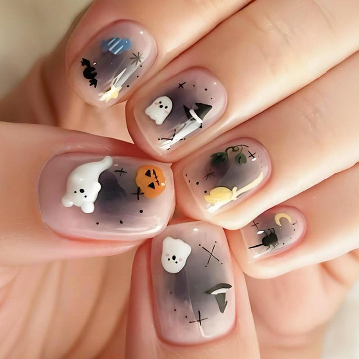 Artificial nail set with Halloween motifs and creative designs Stornfield