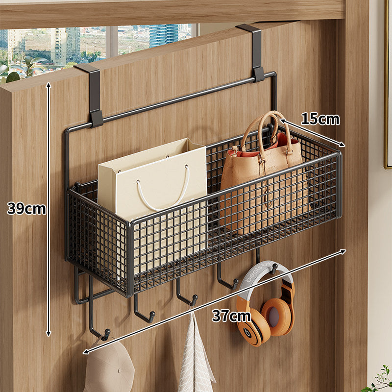 Over-Door Double-Tier Wire Mesh Storage Rack with Utility Hooks